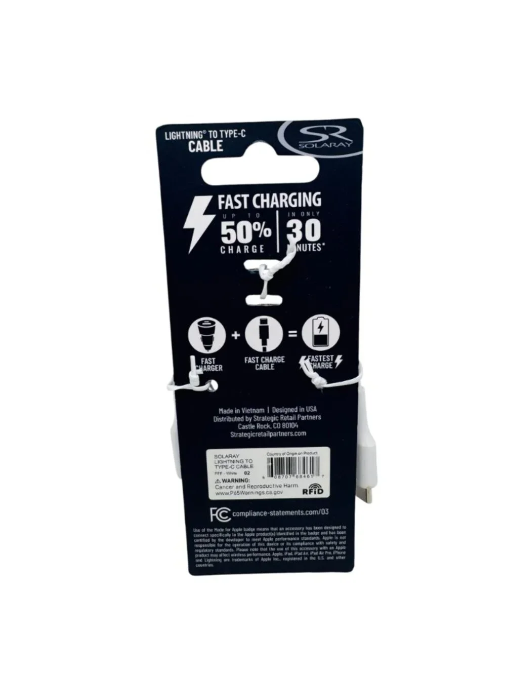 Solaray Fast Charging Type C To Type C Cable White 3 feet